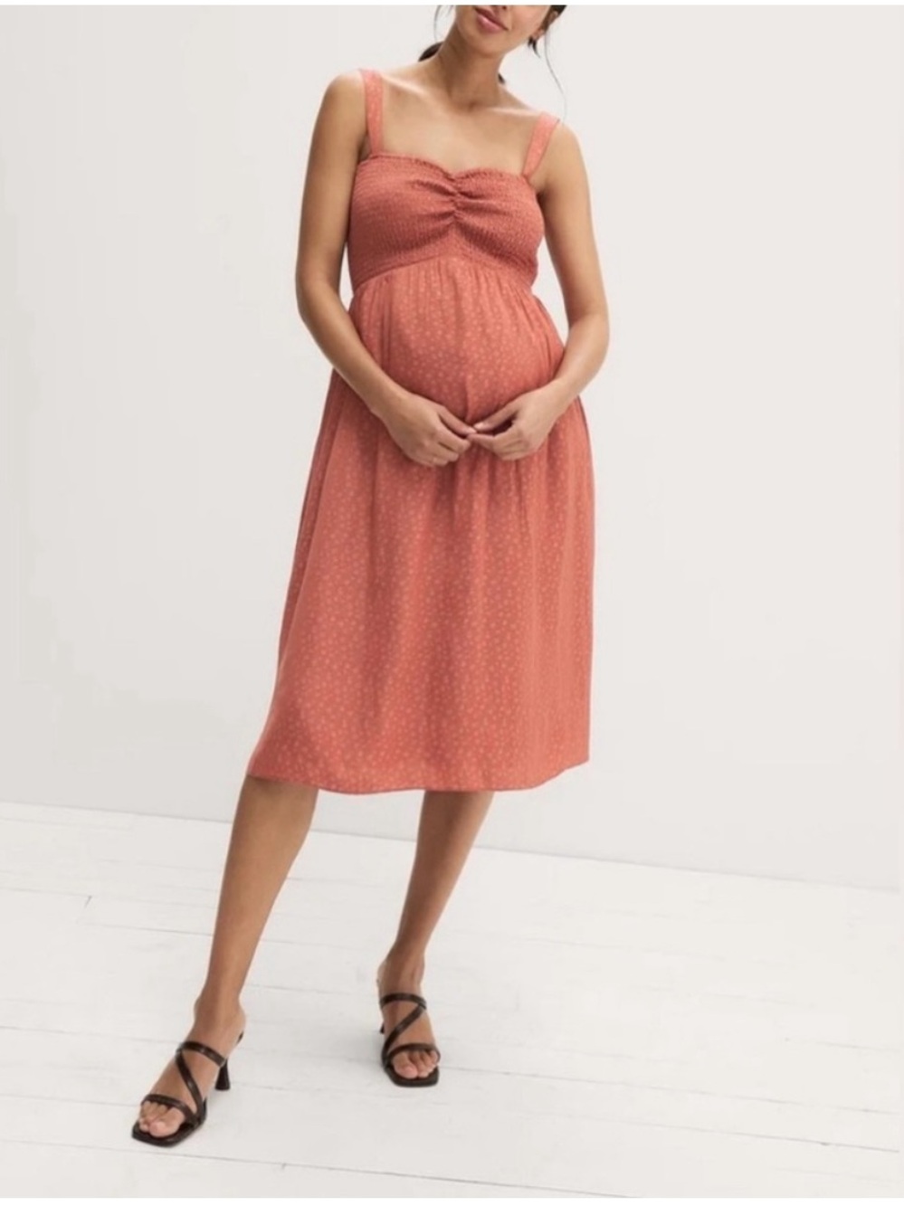Hatch Maternity Coral smocked Midi Dress - Picture 13 of 15